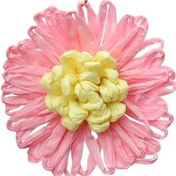 Pink Raffia Flowers Wire Statement Earrings Big Boho Wicker Vacation Flowers New - Picture 2 of 5